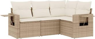 vidaXL Vidaxl - Juego De Sof&aacute;s Jard&iacute;n Con Cojines 4 Pzas Rat&aacute;n Sint&eacute;tico Beige