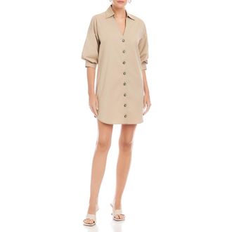 Fifteen Twenty Phoebe Lantern Sleeve Shirtdress in Stone at Nordstrom, Size X-Small