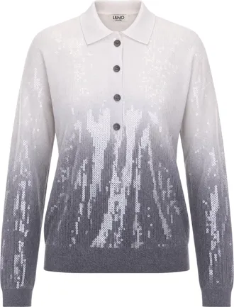 Liu Jo Gradient Sequin-Embellished Knit Polo Sweater