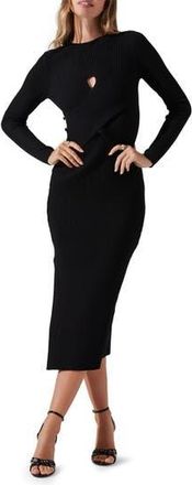 ASTR the Label Cutout Long Sleeve Ribbed Midi Sweater Dress in Black at Nordstrom Rack, Size Large