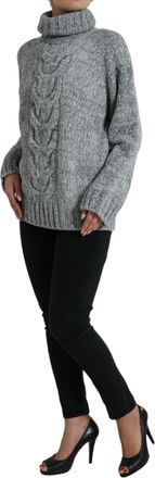 Dolce & Gabbana Womens Cable-Knit Cashmere Sweater Gray Acetate Nylon