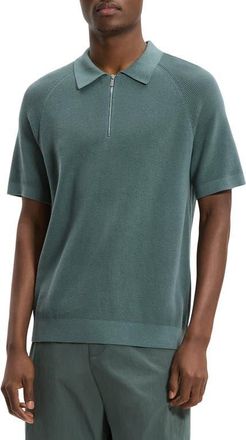 Theory Tactile Cotton Quarter Zip Polo in Light Pine Grove at Nordstrom, Size Xx-Large