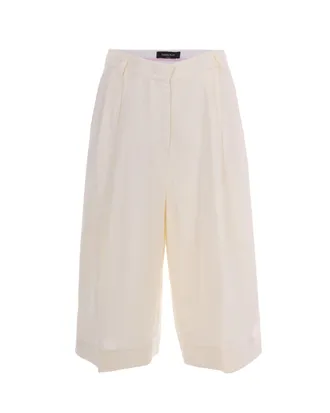 Fabiana Filippi Wide Bermuda Shorts With Pleats In Fluid Linen-Viscose Blend