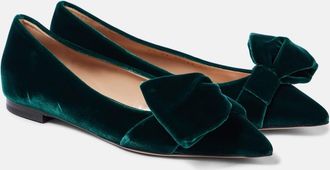 Gianvito Rossi Bow-detail velvet ballet flats