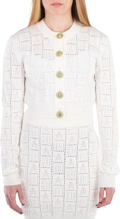Balmain Monogram Mesh Knit Cardigan, Brand Size 36 (US Size 4)