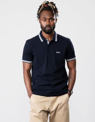 HUGO BOSS Mens BOSS Green Paddy Mens Cotton-Piqu&eacute; Polo Shirt with Contrast Logo - Dark Blue 402 - Navy - Size: 40