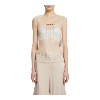 Ann Demeulemeester Top sin mangas con bordado Up in the Sky - Tops - Mujer - Beige - S