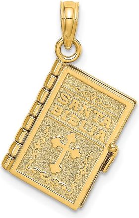 Diamond2Deal 14k Yellow Gold 3-D Moveable Santa Biblia Book Spanish Bible Lords Prayer Charm Pendant