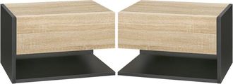 HOMCOM Homcom - juego de 2 mesitas de noche flotantes mesitas de noche colgantes con 1 cajón y estante abierto para dormitorio 46x30x30 cm roble y negro