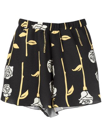 Opening Ceremony rose-print elasticated shorts - women - Polyester/Spandex/Elastane - 42 - Black