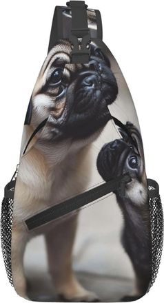 Generic Cute Pet Pug Crossbody Bag Adjustable Shoulder Bag Trendy Daypack For Casual Women Camping