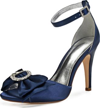 Generic Wedding Shoes Women Open Toe Stiletto High Heeled Sandals High Heels Satin Bridal Shoes for Prom, Party, Daily 10.5Cm,Dark Blue,7 UK