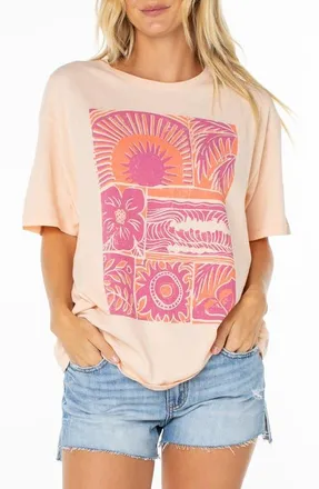 Roxy Beach Things Oversize Cotton Graphic T-Shirt in Tropical Peach at Nordstrom, Size X-Large