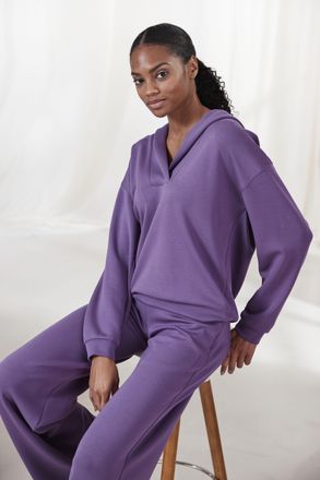 French Connection Hoodie FRENCH CONNECTION, Damen, Gr. 32/34, lila, Obermaterial: 55% Viskose, 40% Polyester, 5% Elasthan, unifarben, Basic, bequem h&uuml;ftlang, V-Ausschni