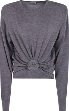 Magda Butrym Knotted Longsleeve - Dames - Ronde hals truien - Grijs - XS - Wol - Truien & Vesten
