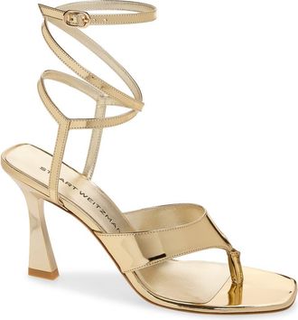 Stuart Weitzman Vinnie Wrap 85 Sandal in Platino Specchio at Nordstrom, Size 10.5
