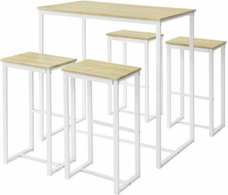 SoBuy SoBuy Set 5 Pezzi Tavolo con 4 sgabelli Mobile Bar per casa Stile Industriale L100P60A96cm Bianco OGT15-WN
