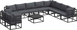 vidaXL Garden Sofa Set with Cushion Black Aluminium vidaXL