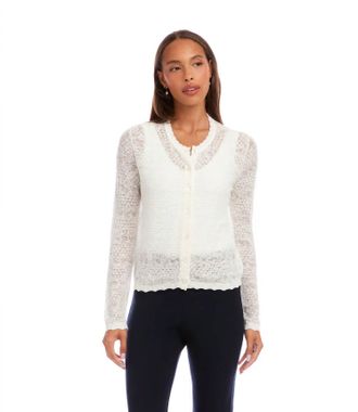 Karen Kane Pointelle Cardigan Sweater In Off White