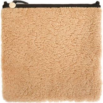 Clare Vivier Foldover Genuine Shearling Clutch in Cafe Au Lait at Nordstrom