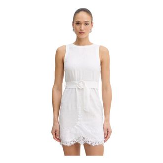 Twinset Kleedjes, Dames, Wit, L, Linnen, Linnen Korte Jurk met Kant