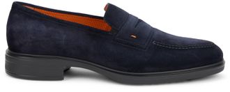 Santoni Mens Suede Loafers Blue Calfskin