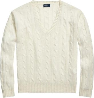Polo Ralph Lauren Twisted Cashmere V-Neck Trui - Dames - V-hals truien - Beige - L - Truien & Vesten