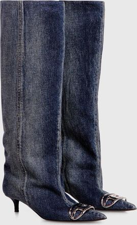 Diesel D-Venus-Slouchy knee-high boot in denim - Boots - Woman - Blue