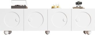 Urban Meuble Mueble tv blanco de 4 puertas con motivos circulares y patas esf&eacute;ricas