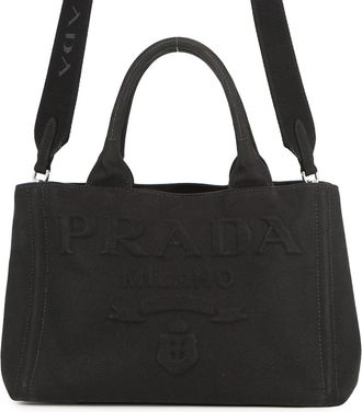 Prada Canapa Black Canvas Tote Bag (Pre-Owned)
