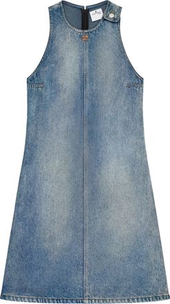 Courr&egrave;ges Sleeveless A-Line Denim Dress with Button Detail
