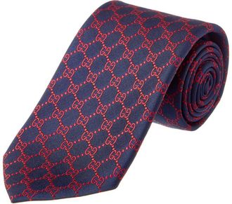Gucci Navy & Red Gg Silk Tie