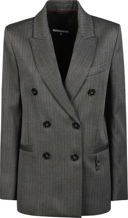 Patrizia Pepe Tailored Grey Double-Breasted Jacket with Notch Lapel and Pinstripe