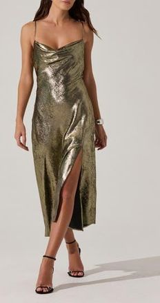 ASTR the Label Gaia Metallic Midi Dress in Black Gold at Nordstrom Rack, Size X-Small