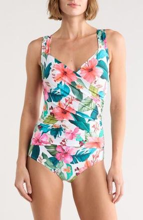Jantzen Mio Surplice One-Piece Swimsuit in Multi White at Nordstrom Rack, Size 14