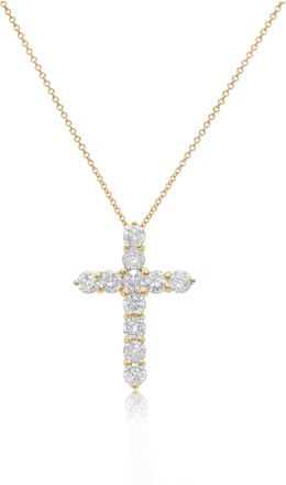 Diana M. Jewels 18 kt yellow gold, 1 diamond cross pendant adorned with 3.50 cts tw of brilliant cut round diamonds