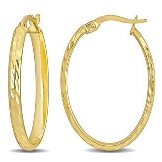 Amour 29mm Oval Textured Hoop Earrings In 10K Yellow Gold