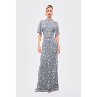 Beauut Embellished Sequins High Neck Gown in Misty Grey at Nordstrom, Size 10