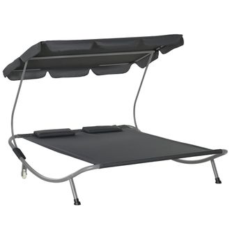 OUTSUNNY Garden Double Hammock Sun Lounger Day Bed Canopy W/ Stand & 2 Pillows | TJ Hughes