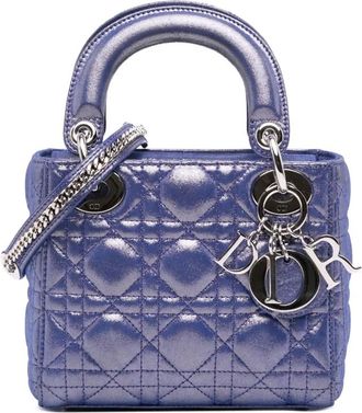 Dior 2016 Mini Iridescent Lambskin Cannage Lady Dior satchel - Blue