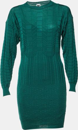 M Missoni Green Rib Knit Fitted Mini Dress