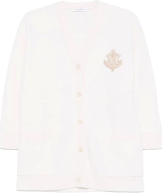 Max Mara Truien & Vesten, Dames, Wit, L, Witte Geribbelde Cardigan met V-hals