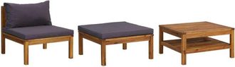 vidaXL Muebles De Jard&iacute;n 3 Pzas Con Cojines Madera Acacia Gris Oscuro Vidaxl