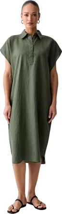 Benetton Midi Jurk - Dames - Jurken - Groen - Maat: Xs/S Linnen