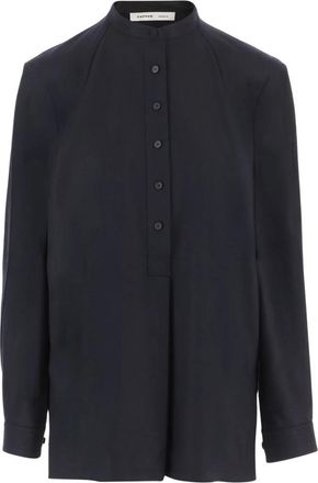 Carven Wol trui met halve knoopsluiting - Dames - Overhemden - Blauw - M - Wol - Overhemden
