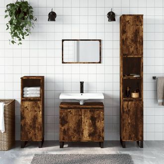 vidaXL Armario De Ba&ntilde;o Madera Contrachapada Roble Ahumado 30x30x190 Cm Vidaxl
