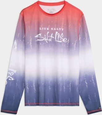 Salt Life Red White and Waves Fade Perforated Tee in Blue at Nordstrom, Size Xx-Large