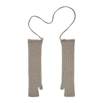 Rus Ribbel gebreide handschoenen zonder vingers met afneembaar koord - Dames - Accessoires - Beige - Maat: ONE Size Polyamide