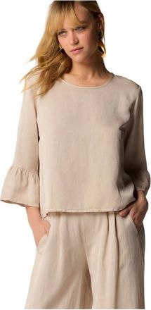 Kocca Blouses, female, Beige, Size: L Long sleeved blouse with oversized cuffs