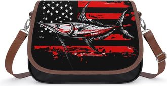 Generic Marlin Swordfish Fish State U.S Flag Crossbody Bags for Women Shoulder Messenger Bag Purse Handbags